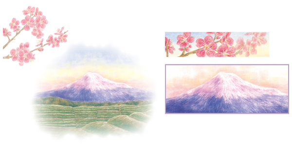 茶畑から望む朝焼け富士と梅