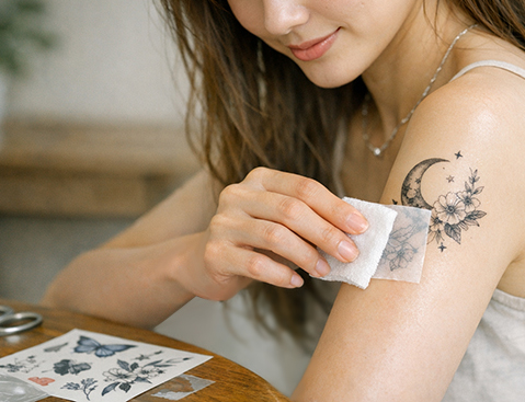 実際にタトゥーシールを肌に貼っている画像